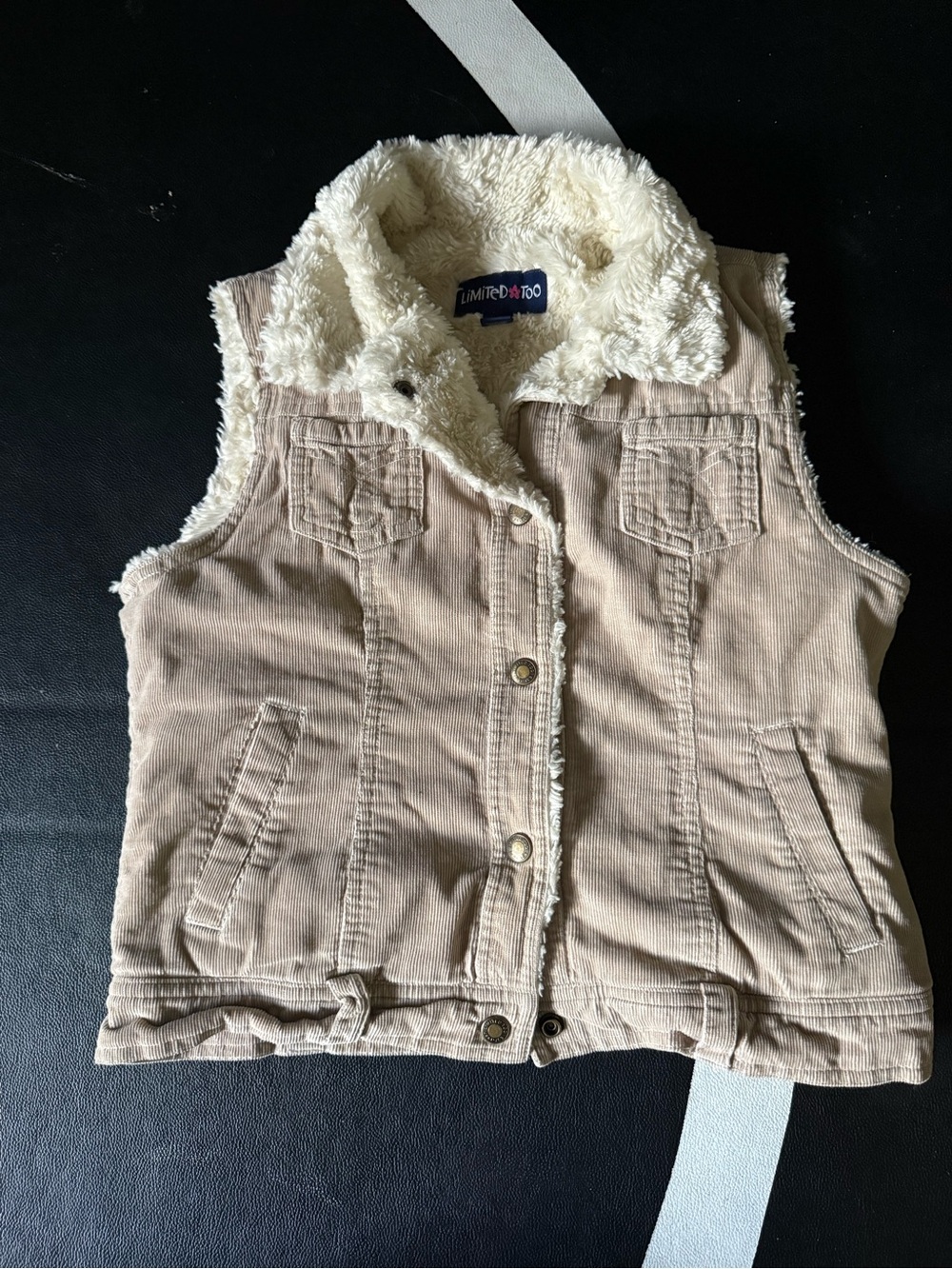 Limited Too Beige Corduroy Sherpa-Lined Vest